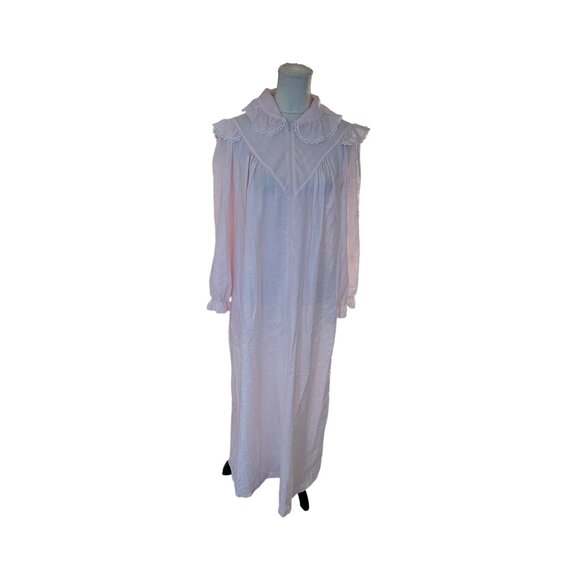 CJS Vintage Long-Sleeve Front Zip Nightgown Ruffled Collar Baby Pink Victorian M - Picture 7 of 12